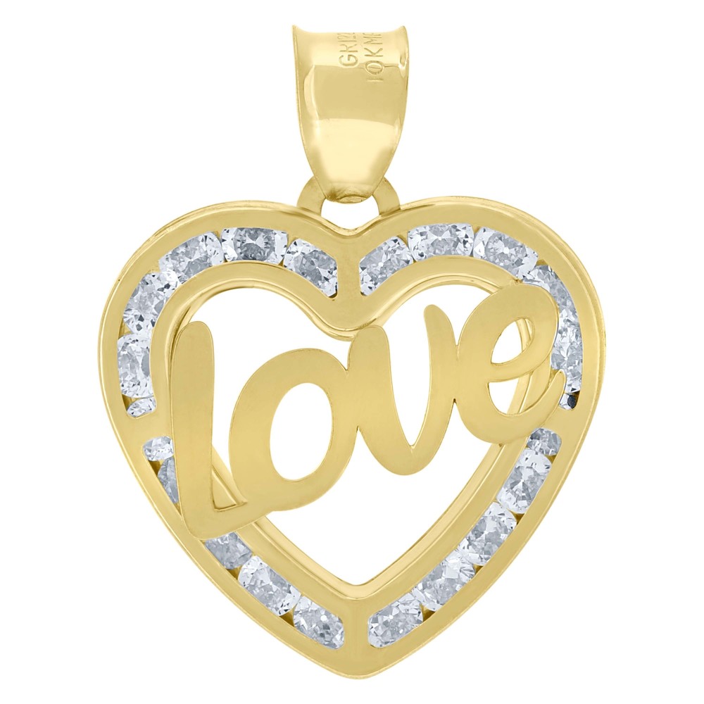 10kt 10k Yellow Gold Women CZ Polished Finish Love Heart Charm Pendant